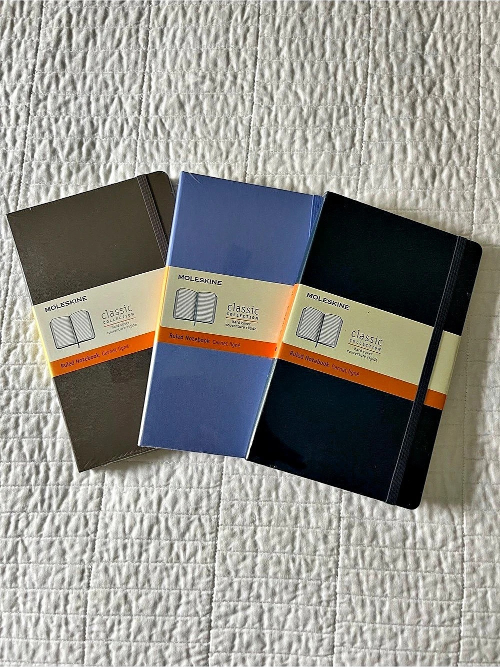 BRAND NEW,SEALED 3 Moleskine Hard Cover 5x8 1/4 Ruled Notebooks Brown Lilac Navy